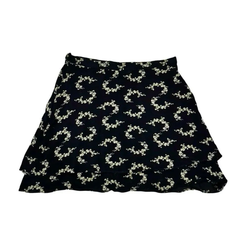 BANANA REPUBLIC Black and White/Yellow Floral Chiffon Tiered Mini Skirt